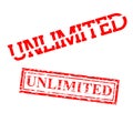 Unlimited, 2 style Scratch Red Rubber Stamp, isolated on white Royalty Free Stock Photo