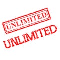 Unlimited, 2 style Scratch Red Rubber Stamp, isolated on white Royalty Free Stock Photo