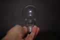 An unlit electric light bulb being held in the hand Royalty Free Stock Photo