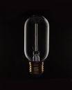 Unlit tungsten filament light bulb on black