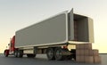 Unloading cardboard boxes from a truck. Freight transportation, Royalty Free Stock Photo