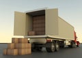 Unloading cardboard boxes from a truck. Freight transportation, Royalty Free Stock Photo