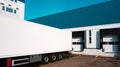 Unloading cargo truck at warehouse building Royalty Free Stock Photo