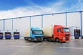 Unloading cargo truck at warehouse building Royalty Free Stock Photo