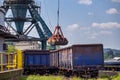 Unloading coal from barge Royalty Free Stock Photo