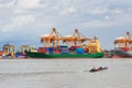Unloading containers from cargo ships at Bangkok Port Royalty Free Stock Photo