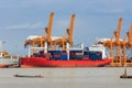 Unloading containers from cargo ships at Bangkok Port Royalty Free Stock Photo