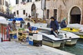 Unloading fruit and vegetables in Venice Royalty Free Stock Photo