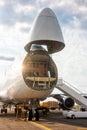 Unloading widebody cargo aircraft