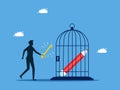 Unlock creativity. Businessman unlocks a pencil in a cage. business concept.