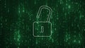 Unlock Cyber Security Lock Key in Matrix Binary Code Random Number Falling Background
