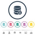 Unlock database flat color icons in round outlines