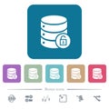 Unlock database flat icons on color rounded square backgrounds