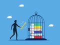 Unlock the freedom to learn new things. man unlocks the book in the cage. concept of business Royalty Free Stock Photo