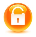 Unlock icon glassy orange round button