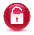 Unlock icon glassy pink round button