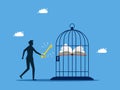 Unlock learning. man unlocks the book in the cage. concept of business