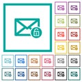 Unlock mail flat color icons with quadrant frames