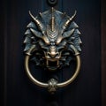 Beautiful dragon head made door made of bronze Generative AI Royalty Free Stock Photo