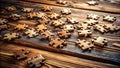 Unlock Your Inner Genius A Free Wooden Puzzle Game Concept Intriguing Jigsaw Pieces Arranged on a Rustic Wooden