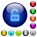 Unlocked combination lock with center numbers color glass buttons