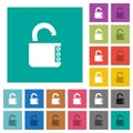 Unlocked combination lock with side numbers square flat multi colored icons