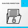 Unlocked folder vector line icon style. security and private file icon. 64x64 Pixel perfect