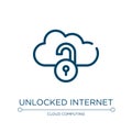 Unlocked internet icon. Linear vector illustration from cloud computing collection. Outline unlocked internet icon vector. Thin Royalty Free Stock Photo