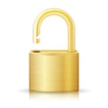 Unlocked Lock Security Yellow Icon Isolated On White. Gold Realistic Protection Privacy Sign