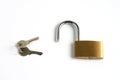 Unlocked open padlock and keys