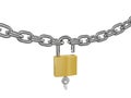 Unlocked padlock with key on the chrome chain Royalty Free Stock Photo