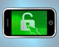 Unlocked Padlock Mobile Phone Shows Access Or Protection Royalty Free Stock Photo