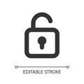 Unlocked padlock pixel perfect linear ui icon Royalty Free Stock Photo