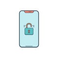 Color illustration icon for Unlocked Phone, unsecured and insecure