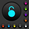 Unlocked round padlock dark push buttons with color icons