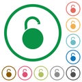 Unlocked round padlock flat icons with outlines