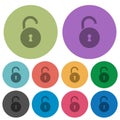 Unlocked round padlock with keyhole color darker flat icons