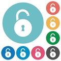 Unlocked round padlock with keyhole flat round icons