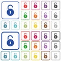 Unlocked round padlock with keyhole outlined flat color icons