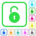 Unlocked round padlock with keyhole vivid colored flat icons