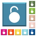 Unlocked round padlock white icons on edged square buttons Royalty Free Stock Photo