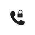 Unlocked smartphone, Mobile phone security shield protection. Closed padlock. Vector icon Royalty Free Stock Photo