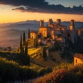 Unlocking AI's Artistry: Italian Summer Sunset Painting a Scene of Cottage, River, Medieval Village, and Castle