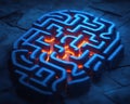 Unlocking Cognitive Potential A Glowing Brain Maze Illustrating Problem-Solving Pathways and Cognitive Enhancement Through