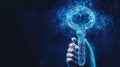 Unlocking Digital Potential Illuminated Key, Data Streams, Binary Code on Blue Background