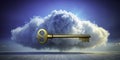 Golden Key to the Cloud: A Creative Visual Metaphor for Modern Digital Security and Access Royalty Free Stock Photo