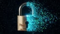 Unlocking Digital Security: Padlock Releasing Binary Code Stream Royalty Free Stock Photo