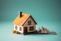 Unlocking Home Dreams Miniature House and Key in a Conceptual Real Estate Image. created with Generative AI