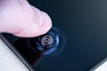 Unlocking the phone with the finger on a digital fingerprint scanner built in