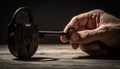 Unlocking a Secret with an Antique Key Royalty Free Stock Photo